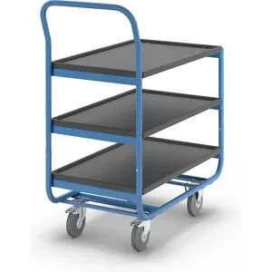 Tischwagen, Tragfähigkeit 150 kg, Ladeflächen mit Abrollrand, 3 Ladeflächen eurokraft pro