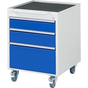 Rollcontainer, HxBxT 765 x 580 x 650 mm, 3 Schubladen, lichtgrau / enzianblau RAU