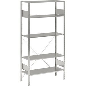 Steckregal, einreihig, Fachboden-BxT 1000 x 400 mm, verzinkt, Höhe 2000 mm, Grundregal eurokraft pro