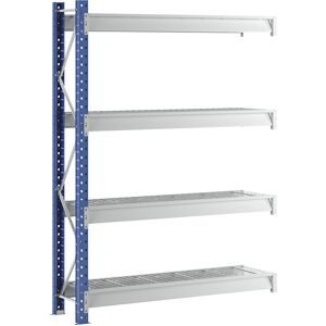 Schwerlast-Großfachregal mit Drahtgitterauflagen, Rahmenfarbe Blau, HxBxT 2996 x 2330 x 600 mm, Anbauregal Manorga