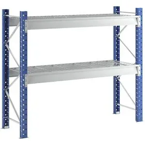 Schwerlast-Großfachregal mit Drahtgitterauflagen, Rahmenfarbe Blau, HxBxT 1996 x 2410 x 800 mm, Grundregal Manorga