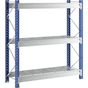 Schwerlast-Großfachregal mit Drahtgitterauflagen, Rahmenfarbe Blau, HxBxT 2496 x 2410 x 800 mm, Grundregal Manorga