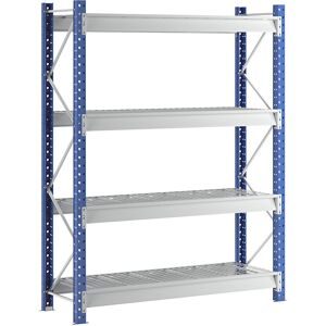 Schwerlast-Großfachregal mit Drahtgitterauflagen, Rahmenfarbe Blau, HxBxT 2996 x 2410 x 800 mm, Grundregal Manorga