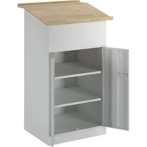 Industrie-Stehpult, mit Flügeltürschrank, lichtgrau Pavoy