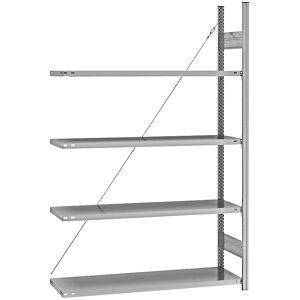 Fachboden-Steckregal, verzinkt, einseitig, Regalhöhe 2000 mm, Fachbodenbreite 1215 mm, Anbauregal, Fachbodentiefe 450 mm eurokraft pro