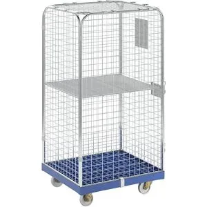 kaiserkraft Rollbehälter SAFE, HxBxT 1550 x 720 x 810 mm, Rollplatte blau