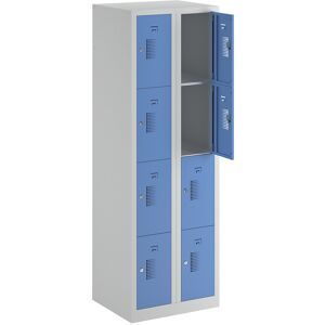 4er-Schließfachschrank Amsterdam, 2 Abteile, lichtgrau / lichtblau, B 600 mm, 8 Fächer, Zylinderschloss eurokraft basic