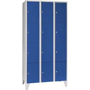 Wertfachschrank 300 mm, 3 Abteile, 12 Fächer, Sicherheitszylinderschloss, Fuss, enzianblau