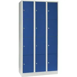 4er-Schließfachschrank München, 3 Abteile, lichtgrau / enzianblau, B 900 mm, mit Bodensockel Wolf