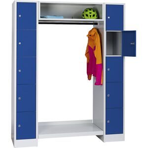 Schließfach-Garderobensystem Dresden, 2 Abteile, 1 Garderobe, B 1470 mm, lichtgrau / enzianblau Wolf