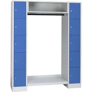 Schließfach-Garderobensystem Dresden, 2 Abteile, 1 Garderobe, B 1470 mm, lichtgrau / lichtblau Wolf