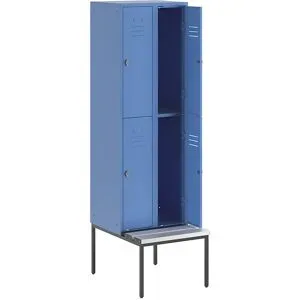 Doppelstock-Spind Berlin 2 Sitzbank, 2 Abteile, lichtblau, Breite 600 mm, 4 Fächer Wolf