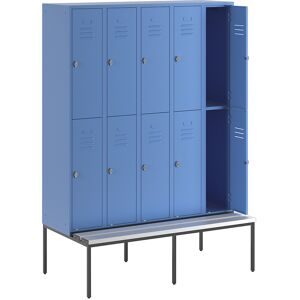 Doppelstock-Spind Berlin 2 Sitzbank, 5 Abteile, lichtblau, Breite 1500 mm, 10 Fächer Wolf
