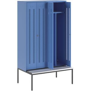 Schwarz-Weiß-Spind Berlin 1 mit Sitzbank, Trennwand mittig, 2 Abteile, lichtblau, B 1200 mm, untergebaut, Kunststoff Wolf