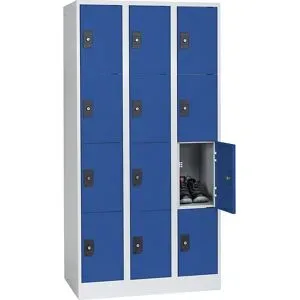 4er-Schließfachschrank Stuttgart, 3 Abteile, B 900 mm, lichtgrau / enzianblau Wolf