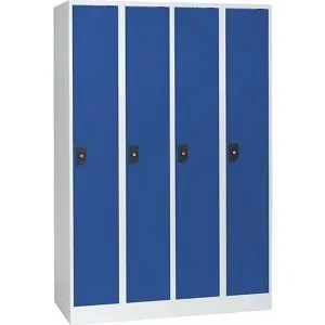 Spind Stuttgart, 4 Abteile, B 1200 mm, lichtgrau / enzianblau Wolf