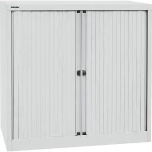 Euro-Rollladenschrank, Breite 1000 mm, 2 Fachböden, lichtgrau BISLEY
