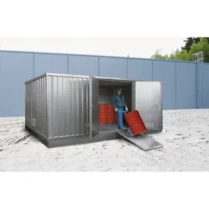 Gefahrstoff-Lagercontainer für gewässergefährdende Medien, kälteisoliert, Außen-HxBxT 2585 x 5075 x 4200 mm, verzinkt LaCont