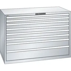 Schubladenschrank, Stahlblech, HxB 1000 x 1431 mm, 8 Schubladen, Tragkraft 200 kg, lichtgrau LISTA