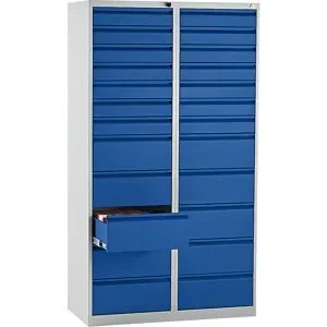 Schubladenschrank, Stahl, HxBxT 1800 x 1000 x 500 mm, 24 Schubladen, Schubladen enzianblau eurokraft basic