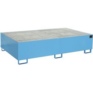 Regal-Bodenwanne, 1000 l Auffangvolumen, LxBxH 2150 x 1300 x 505 mm, mit Gitterrost, blau lackiert eurokraft pro