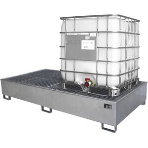 Stahl-Auffangwanne mit PE-Einsatz, 1000 l, für 2 x IBC/KTC, LxBxH 2665 x 1315 x 440 mm, verzinkt eurokraft pro