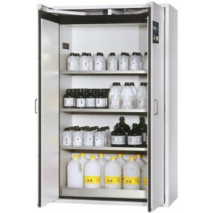 Feuerbeständiger Gefahrstoffschrank Typ 90, 2-türig, Außen-HxBxT 1968 x 1200 x 615 mm, grau, Edelstahl asecos