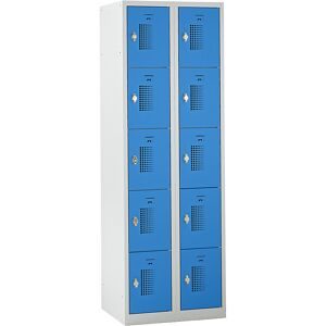5er-Schließfachschrank Amsterdam, 2 Abteile, lichtgrau / lichtblau, B 600 mm, 10 Fächer, Drehriegel eurokraft basic