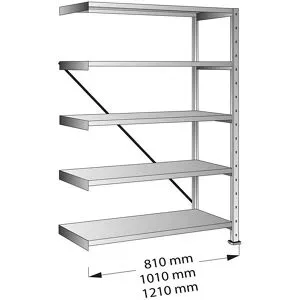 kaiserkraft CLEANA-Steckregal, Anbauregal, Bodenbreite 1200 mm, 5 Böden, Bodentiefe 700 mm, Fachlast 210 kg