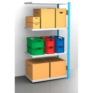 Fachboden-Steckregal, blau / verzinkt, Regalhöhe 2000 mm, Fachbodenbreite 965 mm, Anbauregal, Fachbodentiefe 650 mm eurokraft pro