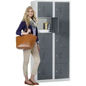 5er-Schließfachschrank Amsterdam, 2 Abteile, lichtgrau / basaltgrau, B 800 mm, 10 Fächer, Zylinderschloss eurokraft basic