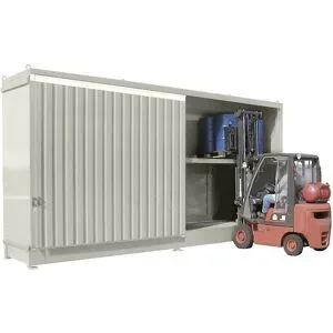 Gefahrstoff-Regalcontainer, Kapazität 32 x 200-l-Fässer, grauweiß eurokraft pro