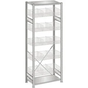 Drahtgitterkorb-Steckregal, verzinkt, BxT 1000 x 500 mm, mit 5 Körben, Grundregal, Höhe 2300 mm SCHULTE