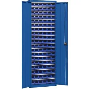 Materialschrank mit Lagerkästen, Höhe 2000 mm, 18 Fachböden, enzianblau eurokraft pro