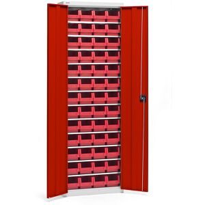 Materialschrank mit Lagerkästen, Höhe 2000 mm, 12 Fachböden, lichtgrau / verkehrsrot eurokraft pro