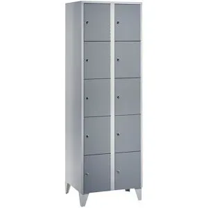 5er-Schließfachschrank München, 2 Abteile, lichtgrau / silbergrau, B 600 mm, mit Füßen Wolf