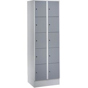 5er-Schließfachschrank München, 2 Abteile, lichtgrau / silbergrau, B 600 mm, mit Bodensockel Wolf
