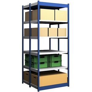 Stabil-Steckregal, doppelseitig, Regalhöhe 2500 mm, blau/verzinkt, Bodenbreite 1025 mm, Grundregal, Breite x Tiefe 1025 x 500 mm hofe