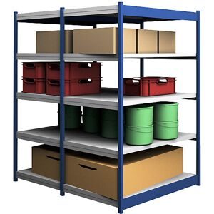 Stabil-Steckregal, doppelseitig, Regalhöhe 2000 mm, blau/verzinkt, Bodenbreite 1325 mm, Grundregal, Breite x Tiefe 1325 x 800 mm hofe