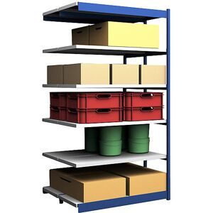 Stabil-Steckregal, doppelseitig, Regalhöhe 2500 mm, blau/verzinkt, Bodenbreite 1325 mm, Anbauregal, Breite x Tiefe 1325 x 500 mm hofe