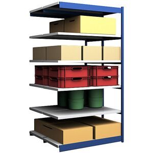 Stabil-Steckregal, doppelseitig, Regalhöhe 2500 mm, blau/verzinkt, Bodenbreite 1325 mm, Anbauregal, Breite x Tiefe 1325 x 600 mm hofe