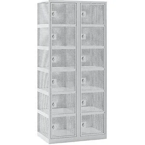 6er-Schließfachschrank, Lochblech, 2 Abteile, lichtgrau, B 800 mm, Drehriegel eurokraft pro