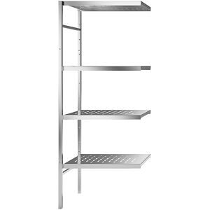 kaiserkraft Edelstahl-Steckregal, 4 gelochte Fachböden, Fachbodenbreite x Tiefe 640 x 540 mm, Eck-Anbauregal