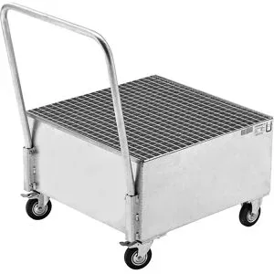 Fahrbare Auffangwanne aus Stahlblech, LxB 800 x 800 mm, 1 x 200-l-Fass stehend, feuerverzinkt eurokraft basic