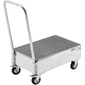Fahrbare Auffangwanne aus Stahlblech, LxB 800 x 500 mm, 2 x 60-l-Fass stehend, feuerverzinkt eurokraft basic