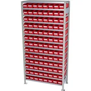 Steckregal mit Regalkästen, Regalhöhe 2100 mm, Grundregal, Tiefe 300 mm, 104 Kästen rot STEMO