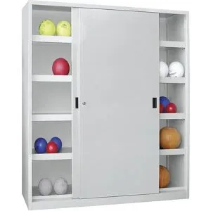Ball-Schiebetürenschrank, Höhe 1950 mm, mit Vollblech-Türen, Breite 1500 mm, grau Pavoy