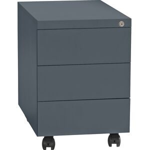 Rollcontainer, Stahl, 1 Stiftschale, 3 Materialschübe, Tiefe 590 mm, basaltgrau eurokraft basic