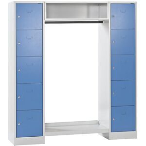 Schließfach-Garderobensystem Dresden, 2 Abteile, 1 Garderobe, B 1670 mm, lichtgrau / lichtblau Wolf