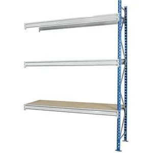 Schwerlast-Großfachregal mit Spanplattenauflagen, Rahmenfarbe blau, HxBxT 2496 x 2330 x 800 mm, Anbauregal Manorga